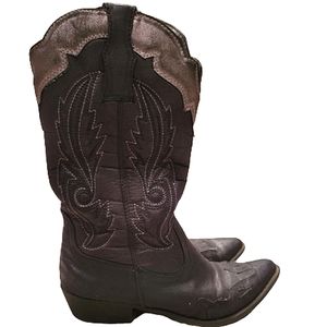Coconuts Dark Gray Silver Cowboy Boots Pointy Toe Mid Calf Faux Leather